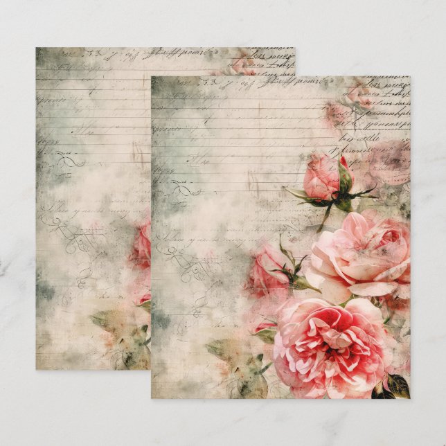 Vintage Paris Rose Paper Sheet (Front/Back)