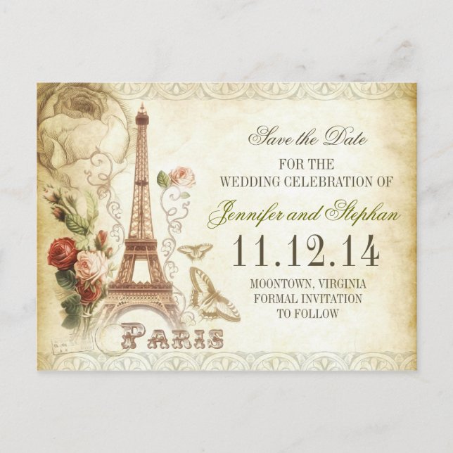 VINTAGE PARIS SAVE THE DATE POSTCARDS (Front)
