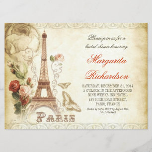 vintage PARIS shabby bridal shower invitations