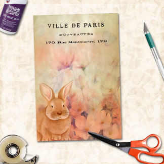 Vintage Paris Sign Flowers Butterflies Cute Bunny Tissue Paper