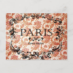 Vintage Paris Sign on Damask Postcard
