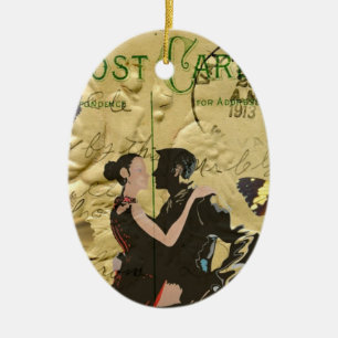 Vintage Paris Tango post card Ceramic Tree Decoration