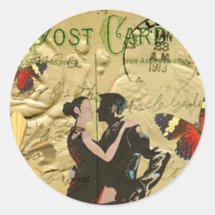 Vintage Paris Tango post card Classic Round Sticker