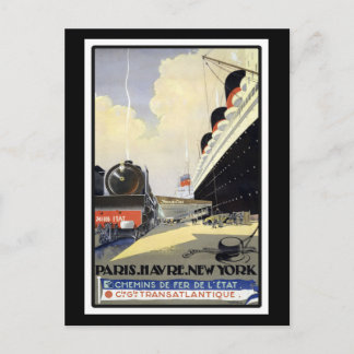 Vintage Paris to New York Travel Postcard