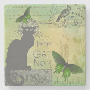 Vintage Paris Tour of Chat Noir Collage Stone Coaster