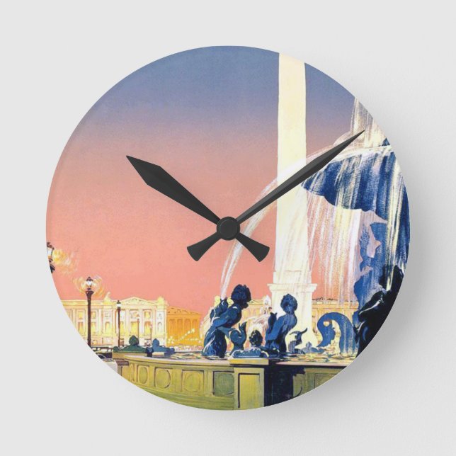 Vintage Paris Travel Advertisement Round Clock (Front)