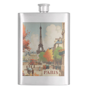 Vintage Paris Travel Art for Stylish Sips Hip Flask