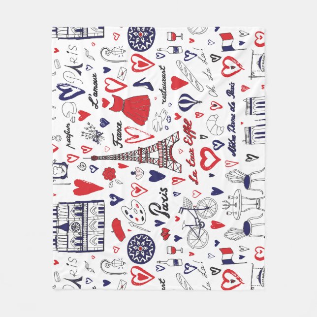 Vintage Paris: Travel Line Pattern Fleece Blanket (Front)