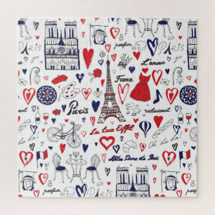 Vintage Paris: Travel Line Pattern Jigsaw Puzzle