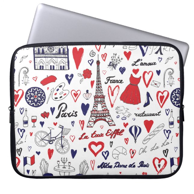 Vintage Paris: Travel Line Pattern Laptop Sleeve (Front)