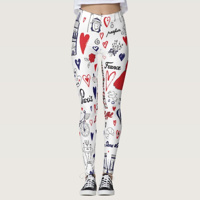 Vintage Paris: Travel Line Pattern Leggings (Front)