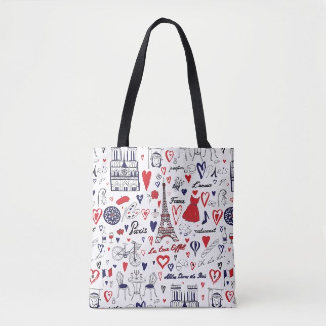 Vintage Paris: Travel Line Pattern Tote Bag (Front)