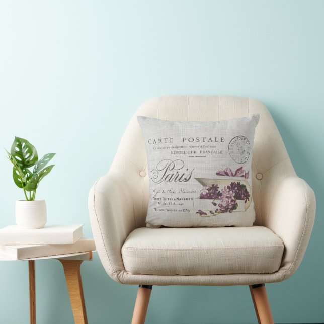 Vintage Paris Typography Postcard Cushion (Chair)