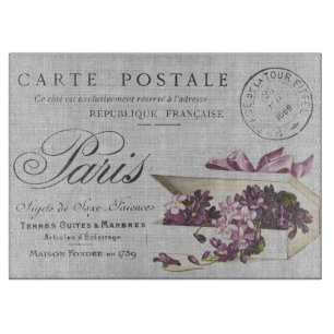Vintage Paris Typography Postcard  Cutting Board