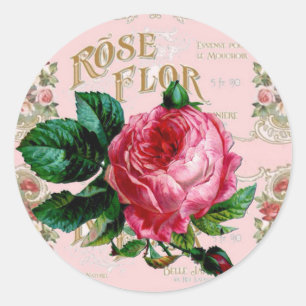 Vintage Paris Typography, Rose countrycottage Classic Round Sticker