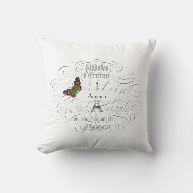 Vintage Paris White Personalised Cushion (Front)