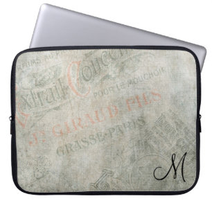 Vintage Parisian Advertisement with Monogram Laptop Sleeve