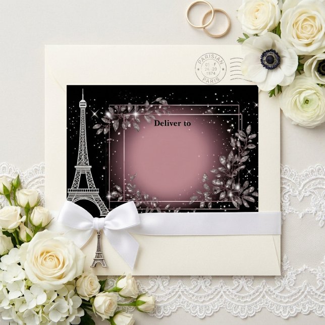 Vintage Parisian Blush Pink Silver Glitter Wedding Envelope (Vintage Parisian Blush Pink Silver Glitter Wedding Envelope)