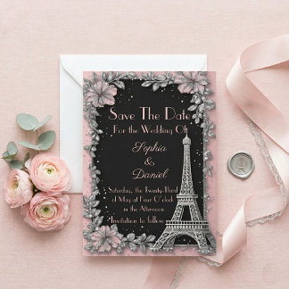 Vintage Parisian Blush Pink Silver Save The Date