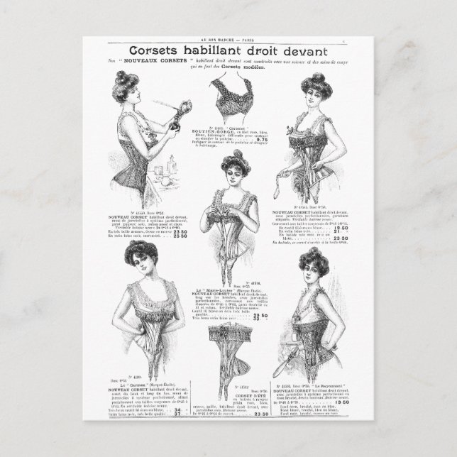 Vintage Parisian Corset Ad Postcard (Front)