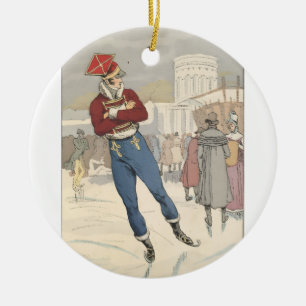 Vintage Parisian Ice Skating Fashion 1898 Ceramic Tree Decoration