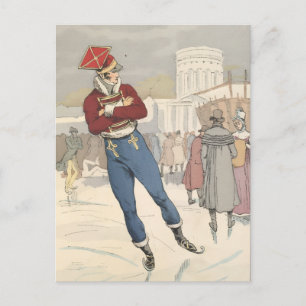 Vintage Parisian Ice Skating Fashion 1898 Holiday Postcard