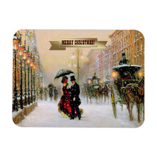 Vintage Parisian Scene Christmas Gift Magnets