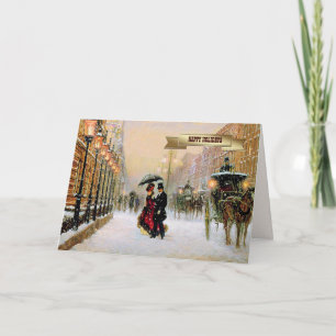 Vintage Parisian Scene Christmas  Holiday Card