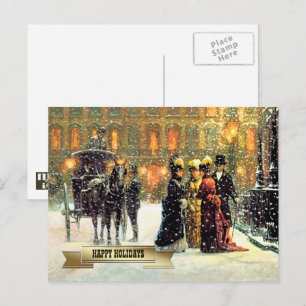 Vintage Parisian Scene Christmas Holiday Postcard
