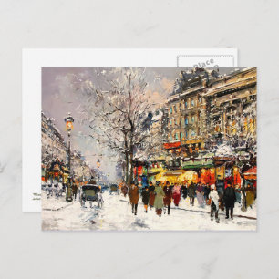 Vintage Parisian Scene Christmas  Holiday Postcard
