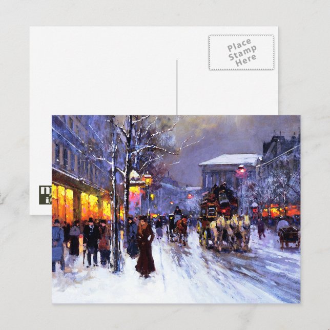 Vintage Parisian Scene Christmas  Holiday Postcard (Front/Back)