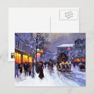 Vintage Parisian Scene Christmas Holiday Postcard