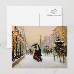 Vintage Parisian Scene Christmas Holiday Postcard