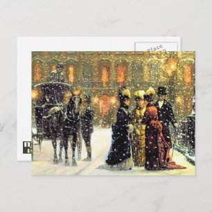 Vintage Parisian Scene Christmas  Holiday Postcard