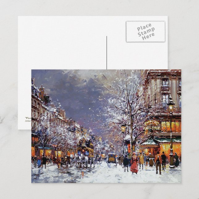 Vintage Parisian Scene Christmas Postcards (Front/Back)