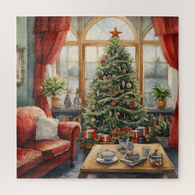 Vintage Parlour Christmas Tree Fireplace Jigsaw Puzzle (Vertical)