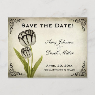 Vintage Parrot Tulip Save the Date Postcard