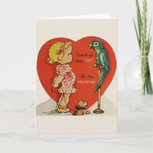 Vintage Parrot Valentine Greeting Card