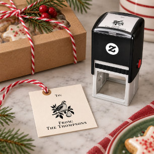 Vintage Partridge Christmas Personalised Gift Self-inking Stamp