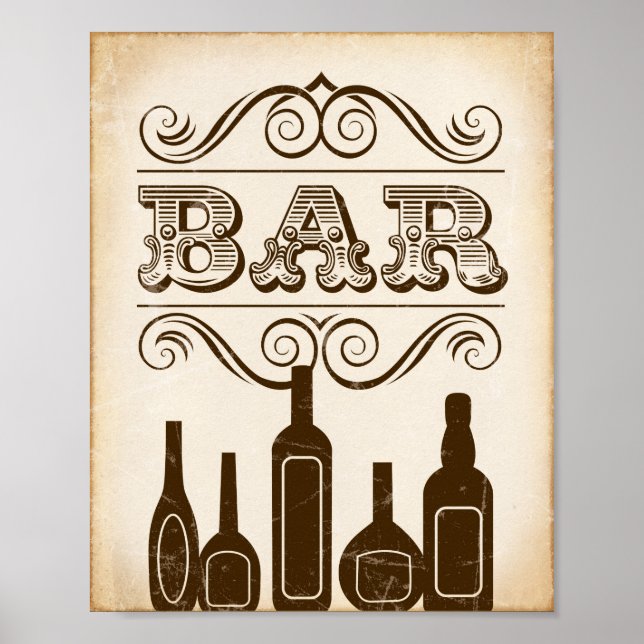 Vintage Party BAR Sign Print (Front)
