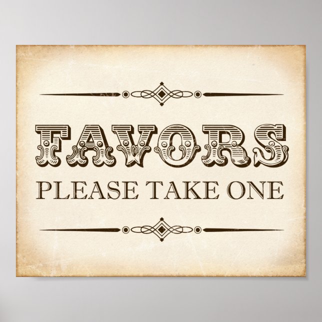Vintage Party FAVORS Sign Print (Front)