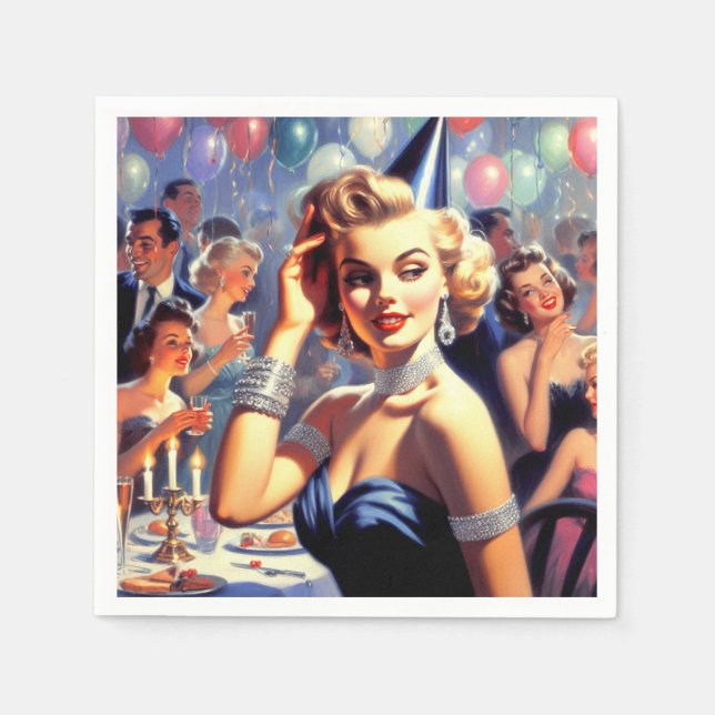 Vintage Party Girl Illustration Napkin (Front)