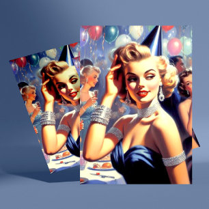 Vintage Party Girl Illustration Postcard