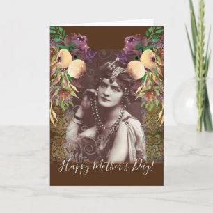 Vintage Party Girl on Victorian Tapestry Card
