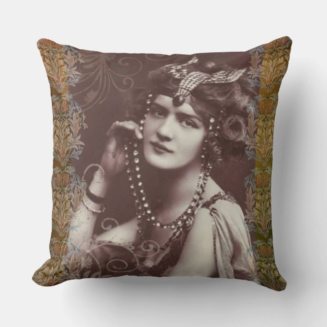 Vintage Party Girl Victorian Tapestry Throw Pillow (Front)