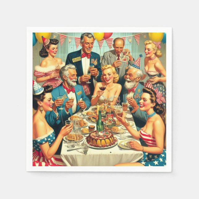 Vintage Party Illustration Napkin (Front)
