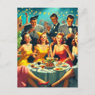 Vintage Party Illustration Postcard