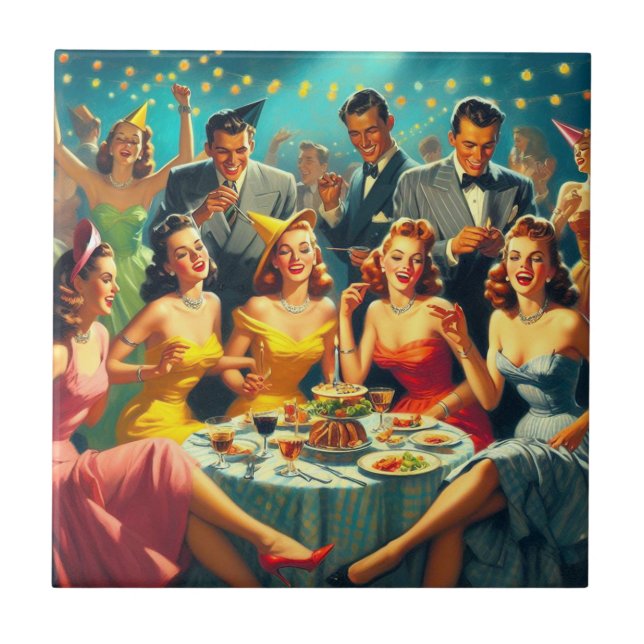Vintage Party Illustration Tile (Front)