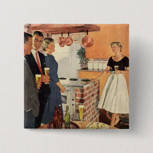 Vintage Party in the Kitchen, Beer and Appetizers 15 Cm Square Badge