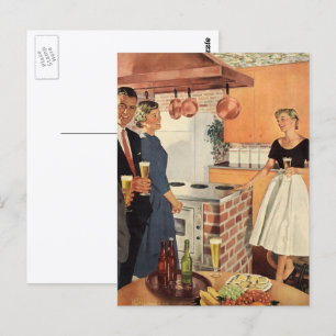 Vintage Party in the Kitchen, Beer and Appetizers Postcard
